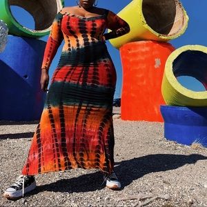Tie-Dye Cold-Shoulder Maxi Dress Plus Size